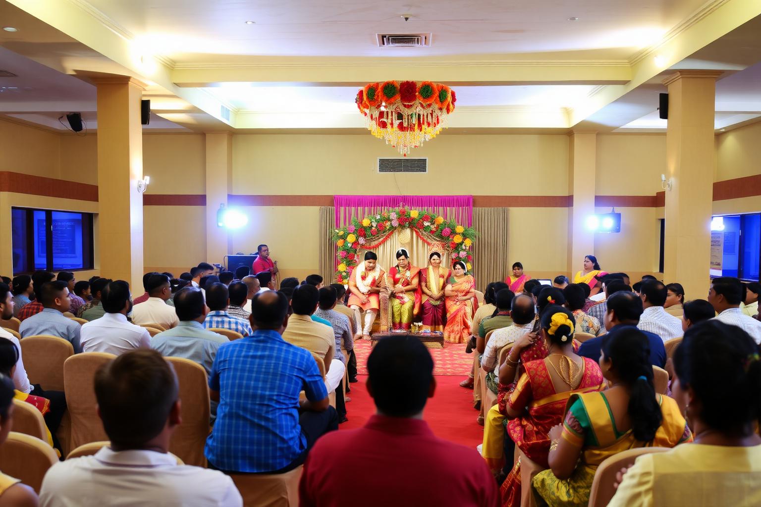 Main hall filled with guests during a wedding ceremony