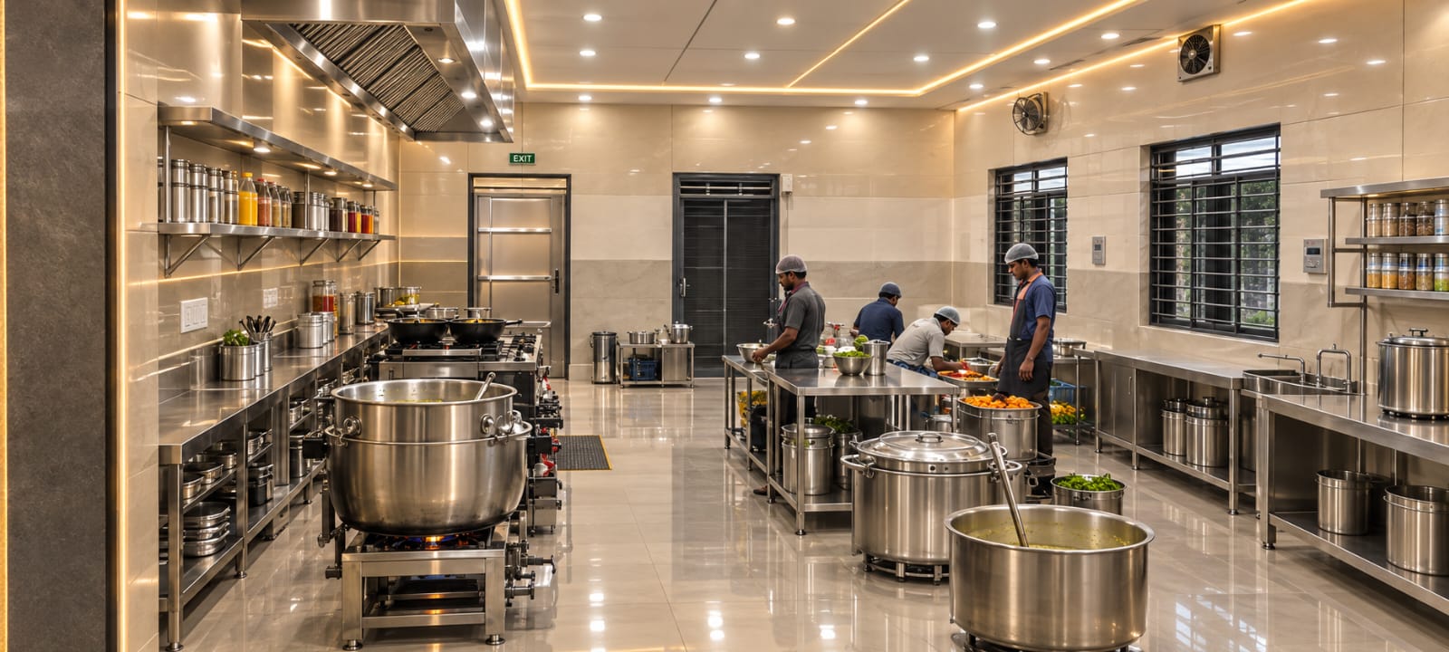 Spacious kitchen used for wedding catering at the venue