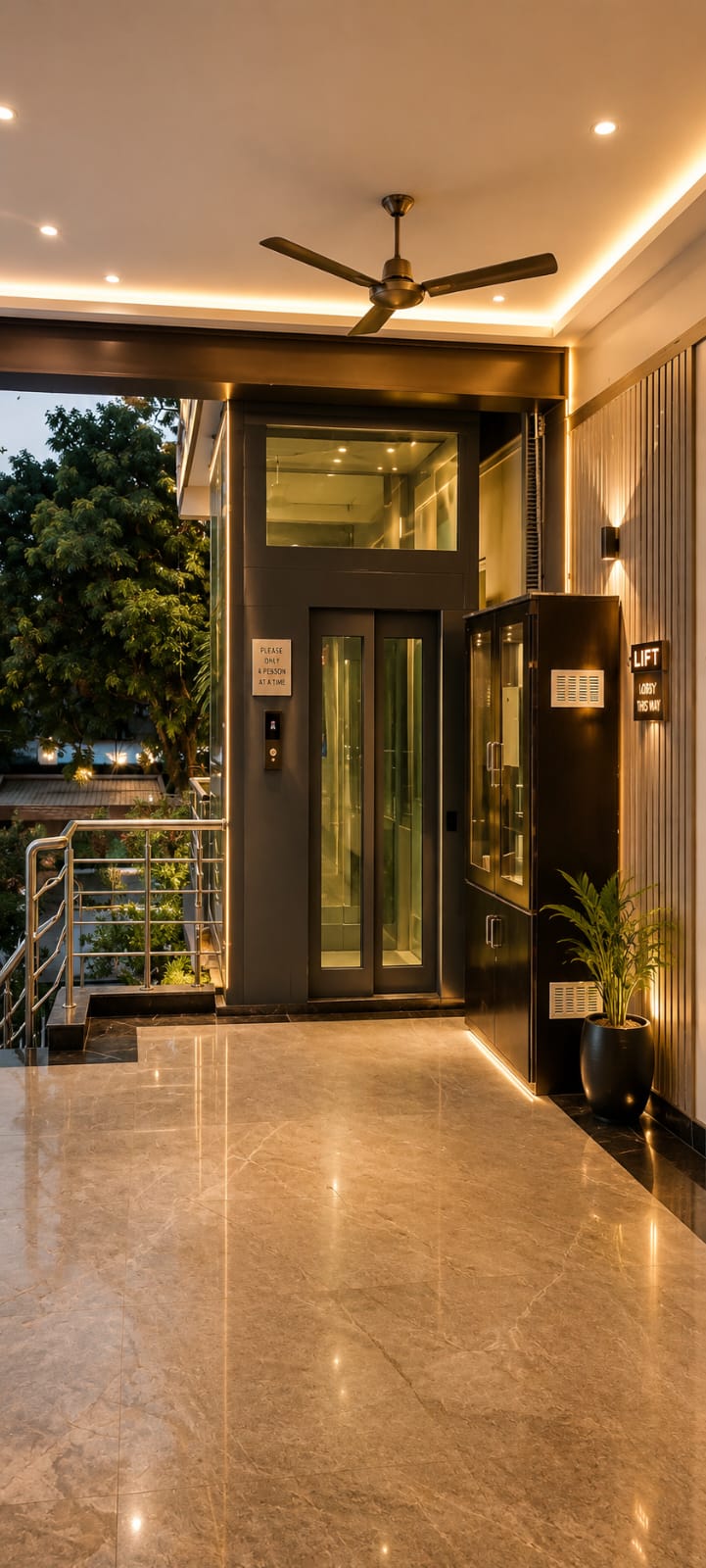Lift and lobby area providing easy access between levels