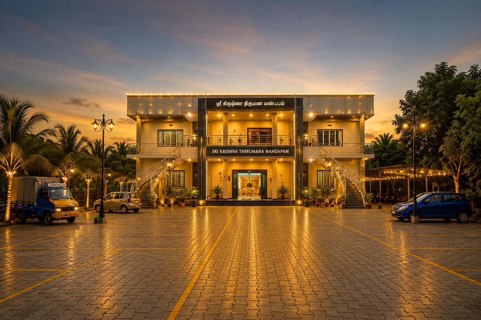 Large open car parking area at the marriage hall
